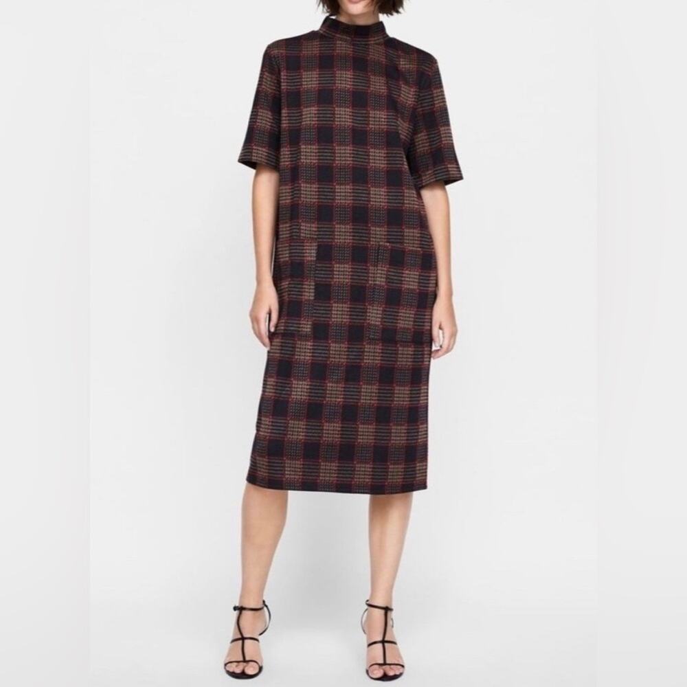 Zara Plaid Midi Dress - Black and Red
